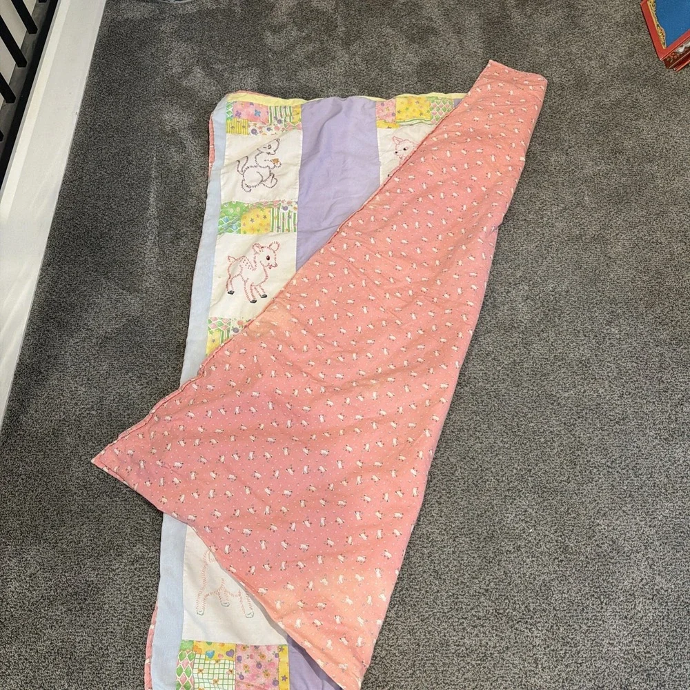 Vintage Handmade Embroidered‎ Baby Quilt